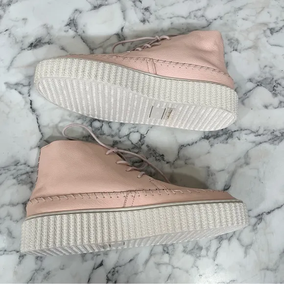 Charlotte Stone Darcy in Pêche Lace Up Leather Moccasin Sneakers Powder Pink 10