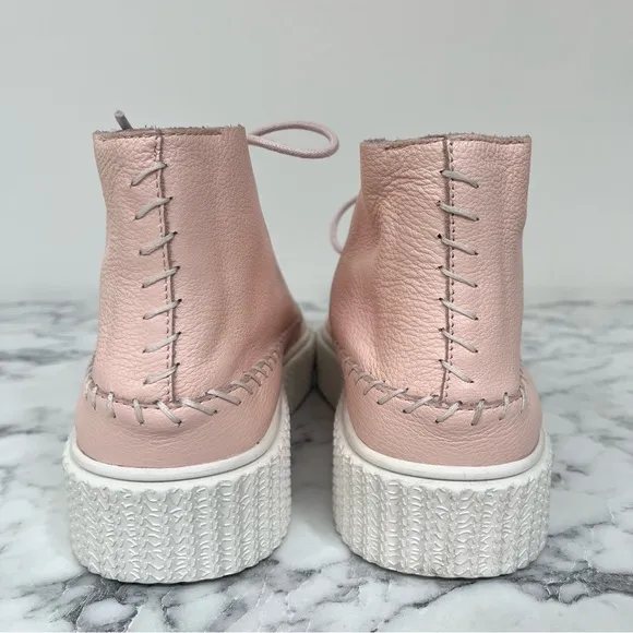 Charlotte Stone Darcy in Pêche Lace Up Leather Moccasin Sneakers Powder Pink 10