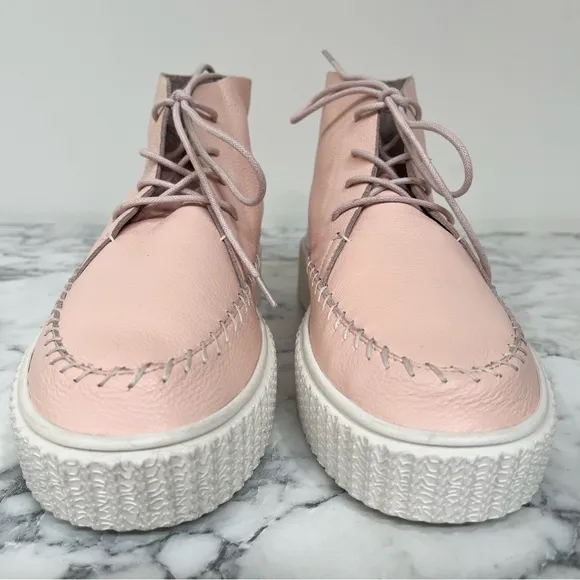 Charlotte Stone Darcy in Pêche Lace Up Leather Moccasin Sneakers Powder Pink 10