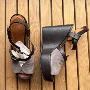 Chie Mihara “MAR” Leather &amp; Suede Platform Wedge Sandals – Size 8