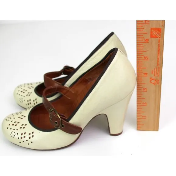 Chie Mihara PERFORATED PEARLY REAL LEATHER BUCKLE CLASSIC PUMP SHOES Sz 36