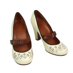 Chie Mihara PERFORATED PEARLY REAL LEATHER BUCKLE CLASSIC PUMP SHOES Sz 36
