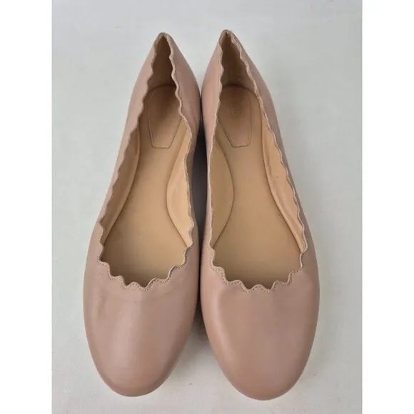 Chloé Women's Pink Tea Lauren Scalloped Leather Ballet Flats Size 38.5 Chloe