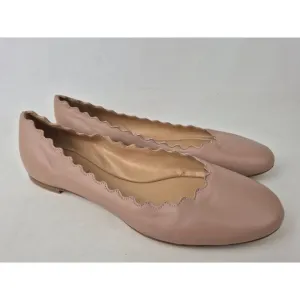 Chloé Women's Pink Tea Lauren Scalloped Leather Ballet Flats Size 38.5 Chloe