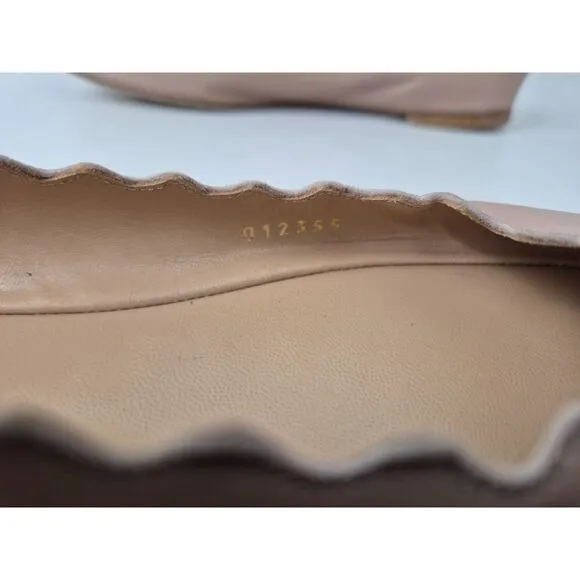 Chloé Women's Pink Tea Lauren Scalloped Leather Ballet Flats Size 38.5 Chloe