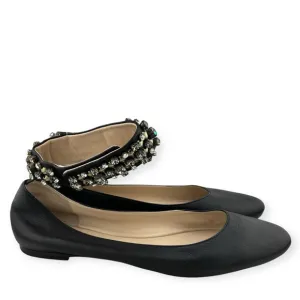 Chloe Black Leather Crystal Embellished Ballet Flats