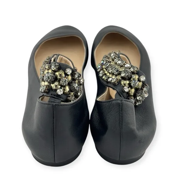 Chloe Black Leather Crystal Embellished Ballet Flats