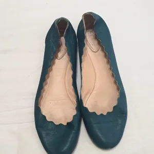 Chloe navy ballet flats scalloped leather Lauren round toe 37.5