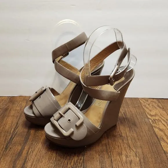 CHLOE Platform Dark Mauve Wedges with Large Buckle