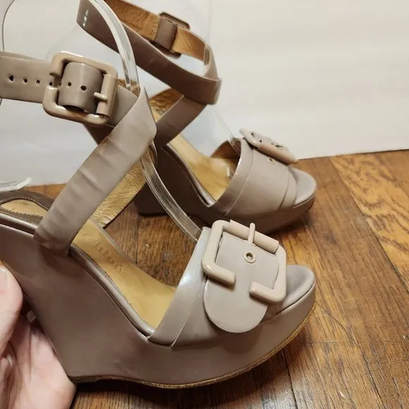 CHLOE Platform Dark Mauve Wedges with Large Buckle