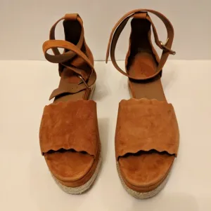 Chloe scalloped espadrille wedges Indian red suede size 40 NWOB