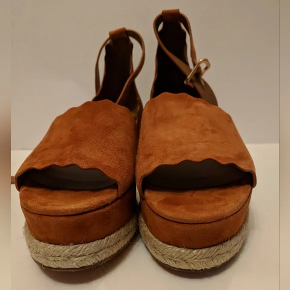 Chloe scalloped espadrille wedges Indian red suede size 40 NWOB