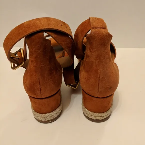 Chloe scalloped espadrille wedges Indian red suede size 40 NWOB