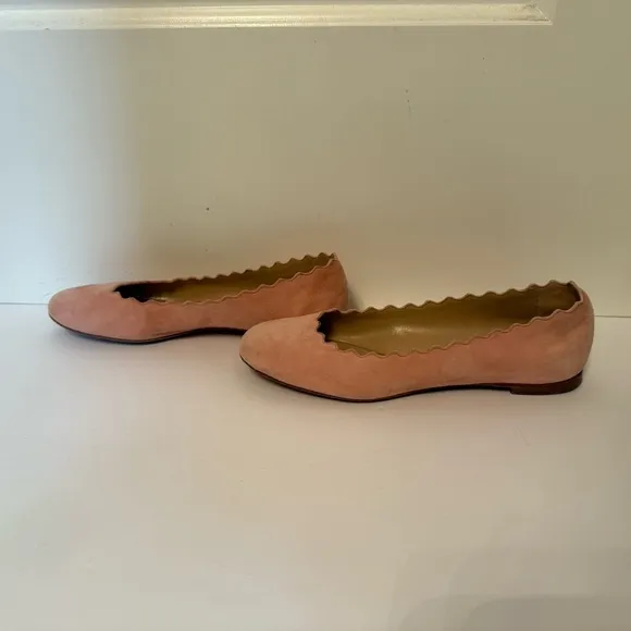 CHLOE SHOES BALLET FLATS SOFT PINK SUEDE LEATHER ITALY LUXURY SIZE 35.5 5