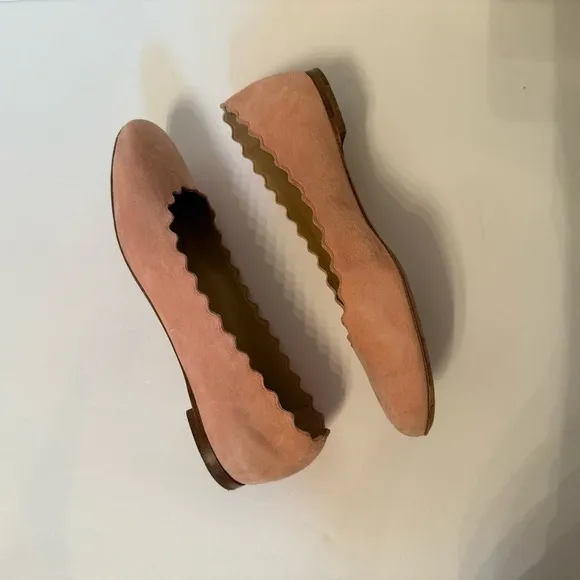 CHLOE SHOES BALLET FLATS SOFT PINK SUEDE LEATHER ITALY LUXURY SIZE 35.5 5
