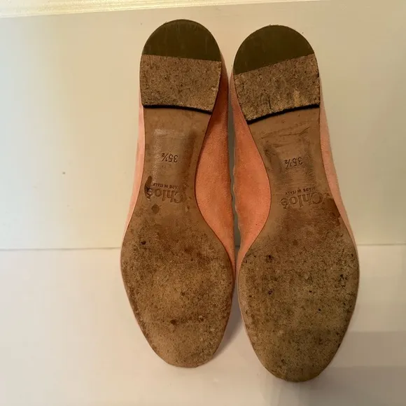 CHLOE SHOES BALLET FLATS SOFT PINK SUEDE LEATHER ITALY LUXURY SIZE 35.5 5