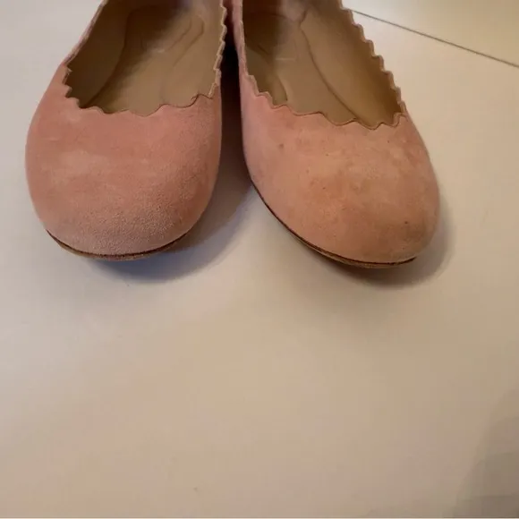 CHLOE SHOES BALLET FLATS SOFT PINK SUEDE LEATHER ITALY LUXURY SIZE 35.5 5