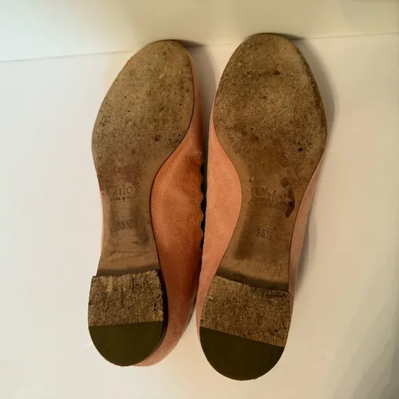 CHLOE SHOES BALLET FLATS SOFT PINK SUEDE LEATHER ITALY LUXURY SIZE 35.5 5