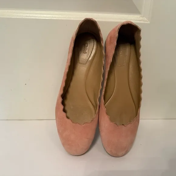 CHLOE SHOES BALLET FLATS SOFT PINK SUEDE LEATHER ITALY LUXURY SIZE 35.5 5
