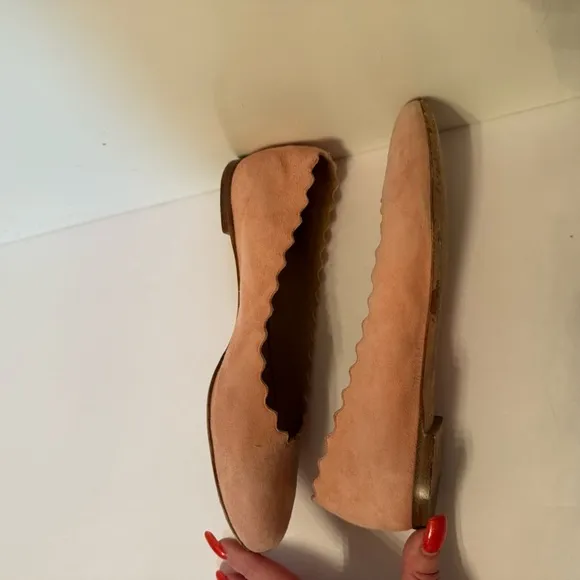 CHLOE SHOES BALLET FLATS SOFT PINK SUEDE LEATHER ITALY LUXURY SIZE 35.5 5