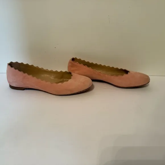 CHLOE SHOES BALLET FLATS SOFT PINK SUEDE LEATHER ITALY LUXURY SIZE 35.5 5