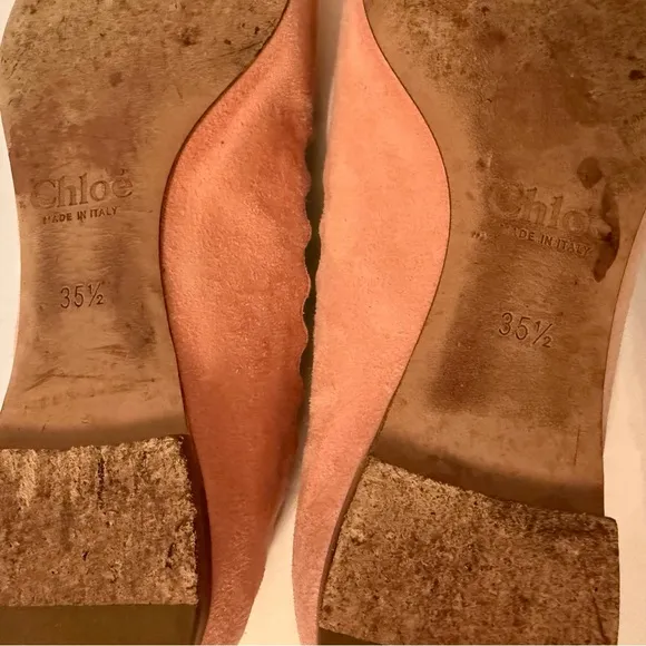 CHLOE SHOES BALLET FLATS SOFT PINK SUEDE LEATHER ITALY LUXURY SIZE 35.5 5
