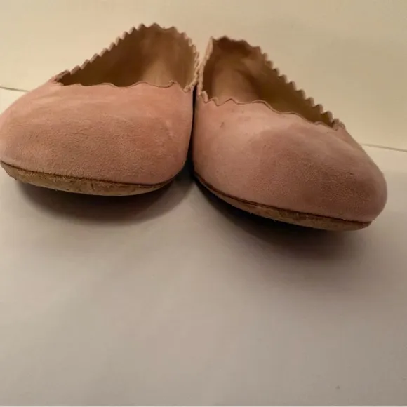 CHLOE SHOES BALLET FLATS SOFT PINK SUEDE LEATHER ITALY LUXURY SIZE 35.5 5