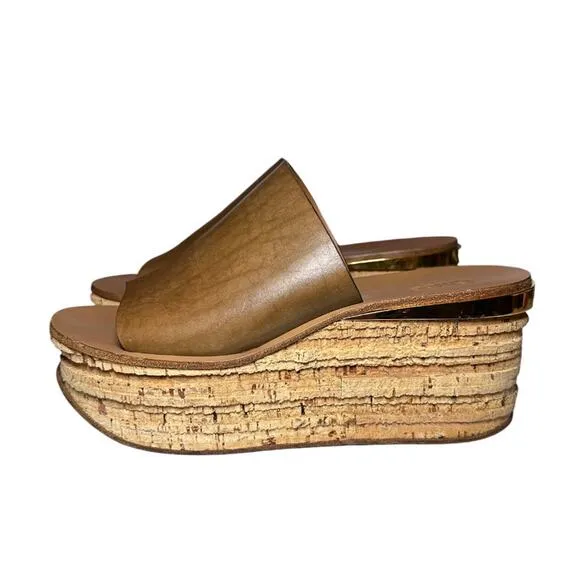 Chloe Woody Camille Platform Sandals Mules Slip On Wedges Heels Size 40 Italy
