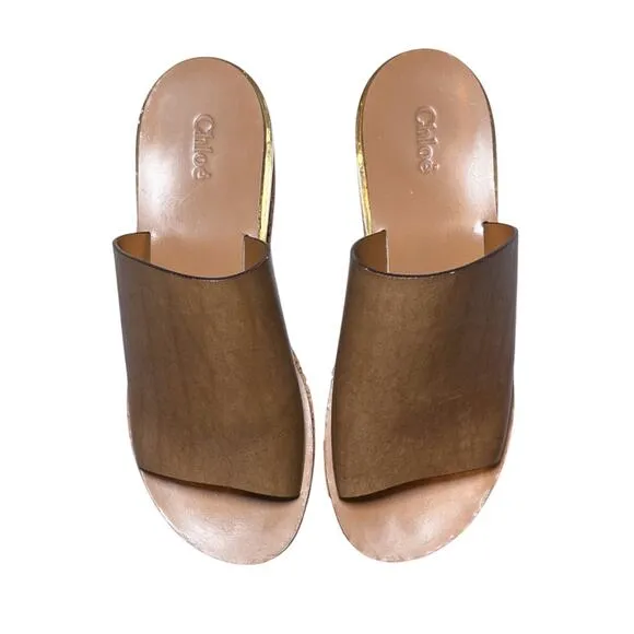 Chloe Woody Camille Platform Sandals Mules Slip On Wedges Heels Size 40 Italy
