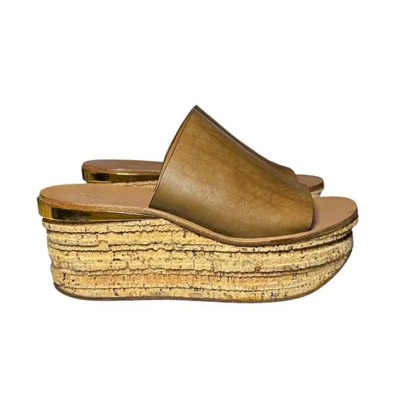 Chloe Woody Camille Platform Sandals Mules Slip On Wedges Heels Size 40 Italy