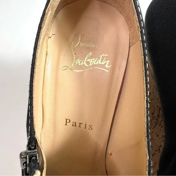 Christian Louboutin Black Fabric Cork Wedge Platform Pump Size 40.5