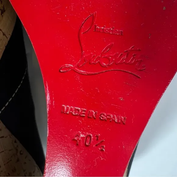 Christian Louboutin Black Fabric Cork Wedge Platform Pump Size 40.5