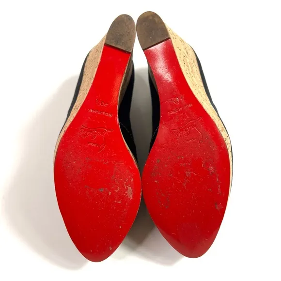 Christian Louboutin Black Fabric Cork Wedge Platform Pump Size 40.5