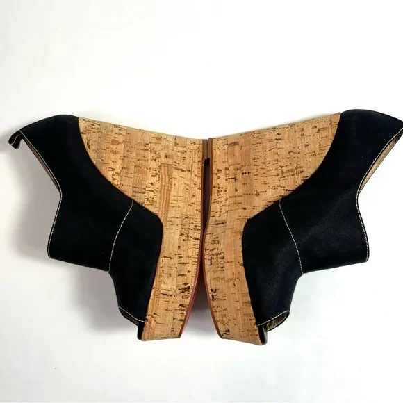 Christian Louboutin Black Fabric Cork Wedge Platform Pump Size 40.5