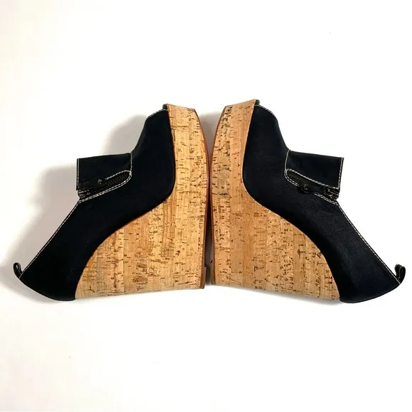 Christian Louboutin Black Fabric Cork Wedge Platform Pump Size 40.5