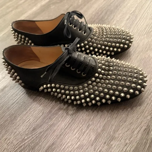 Christian Louboutin Freddy Studded Black Leather Oxfords 9.5