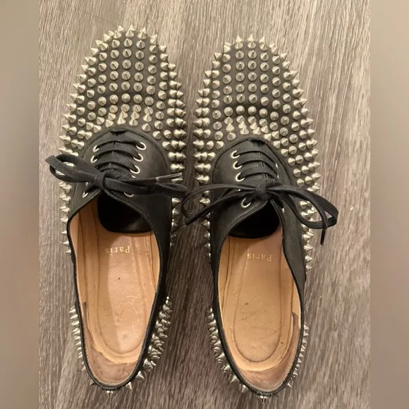 Christian Louboutin Freddy Studded Black Leather Oxfords 9.5