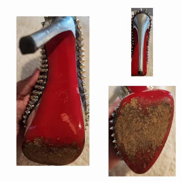 CHRISTIAN LOUBOUTIN Metallic Lame Lady Peep Spike Platform Pumps Size 37