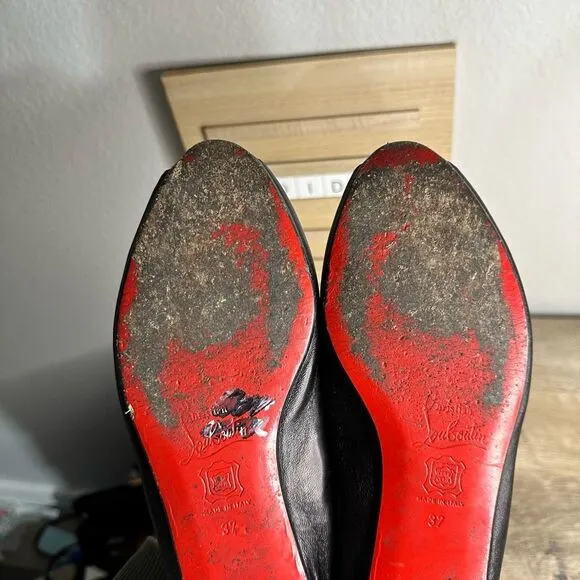 Christian Louboutin Women’s 37 Black Peep Toe Leather Flats
