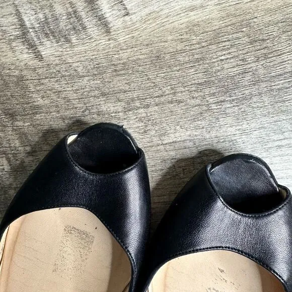 Christian Louboutin Women’s 37 Black Peep Toe Leather Flats