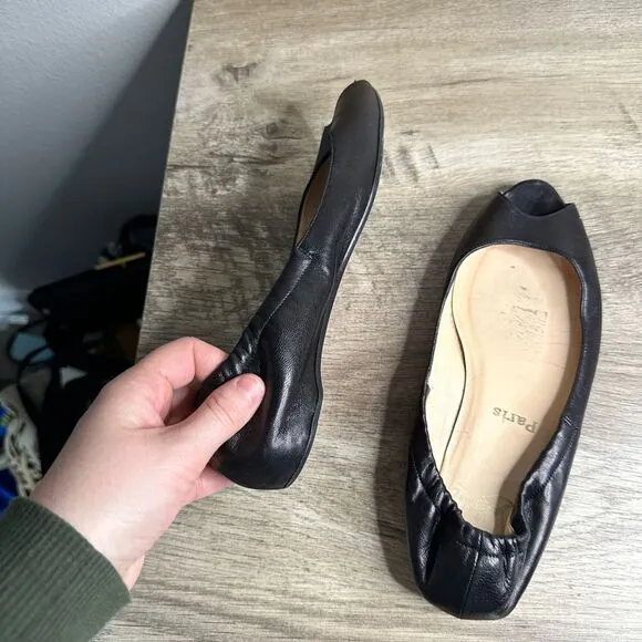 Christian Louboutin Women’s 37 Black Peep Toe Leather Flats