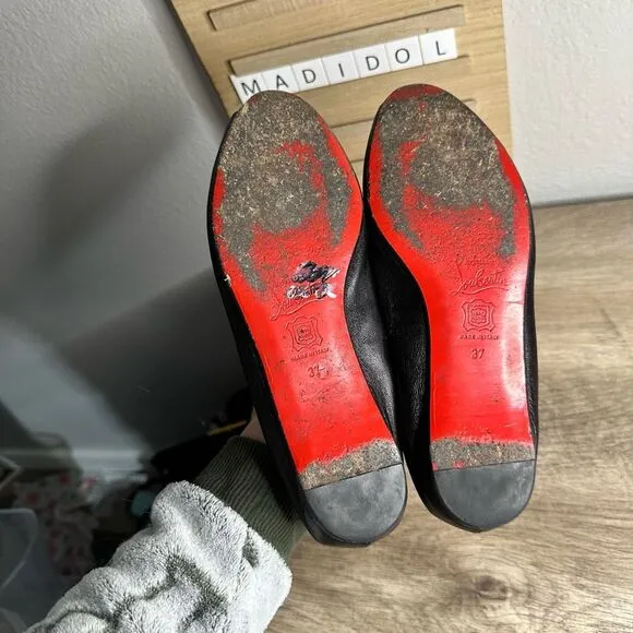 Christian Louboutin Women’s 37 Black Peep Toe Leather Flats
