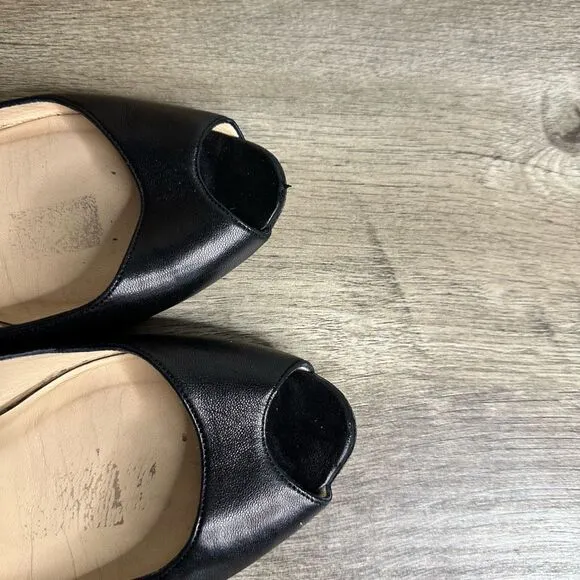 Christian Louboutin Women’s 37 Black Peep Toe Leather Flats