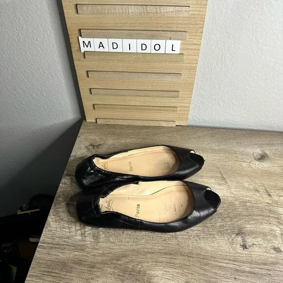 Christian Louboutin Women’s 37 Black Peep Toe Leather Flats