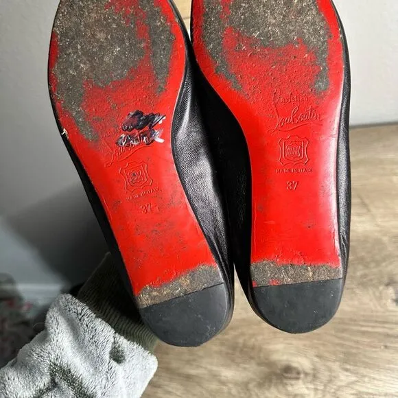 Christian Louboutin Women’s 37 Black Peep Toe Leather Flats