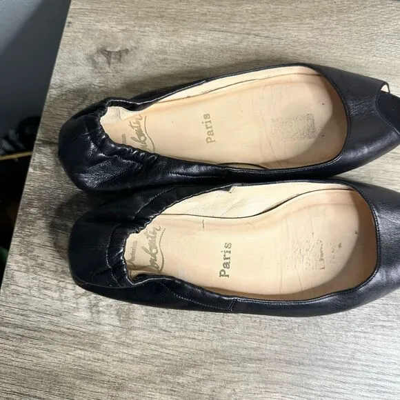 Christian Louboutin Women’s 37 Black Peep Toe Leather Flats