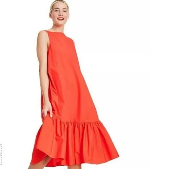 Christopher John Rogers Red Orange Baby Doll Ruffle Dress Size XS