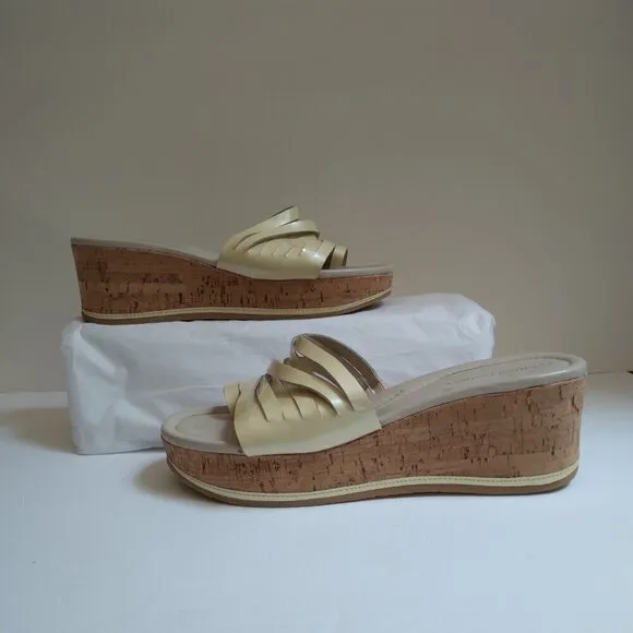 Citron 'Sheena2' Strappy Distressed Textured Cork Wedge Slide Sandals Sz 7.5