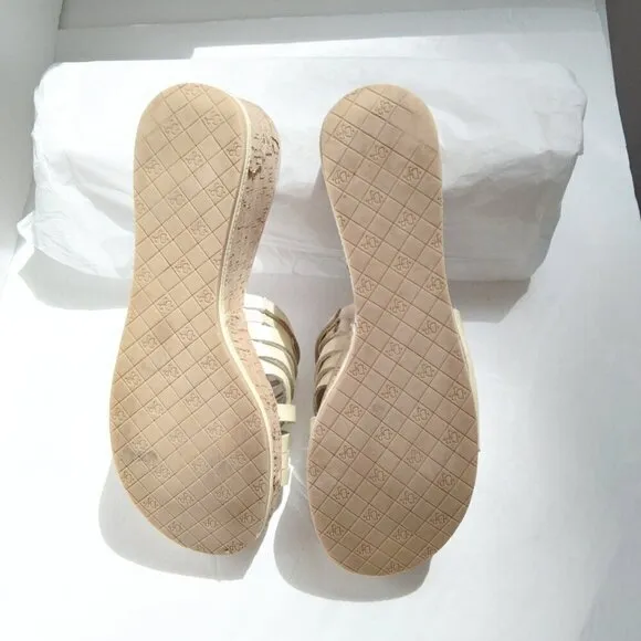 Citron 'Sheena2' Strappy Distressed Textured Cork Wedge Slide Sandals Sz 7.5