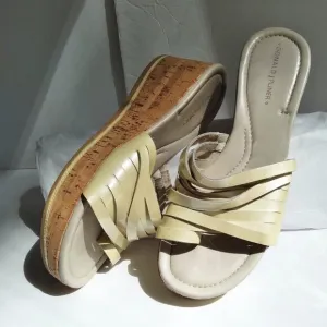 Citron 'Sheena2' Strappy Distressed Textured Cork Wedge Slide Sandals Sz 7.5